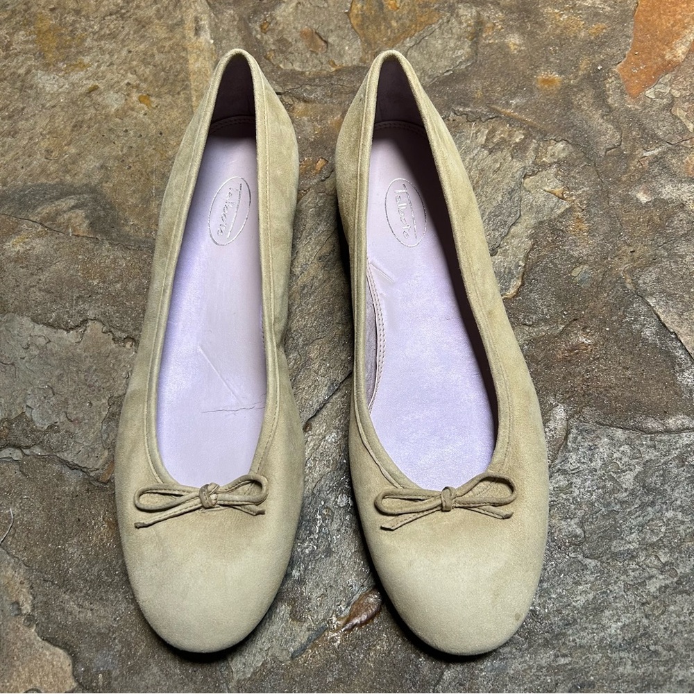 Talbots Suede Leather Beige Ballet Flats 11 11B Vintage Bow